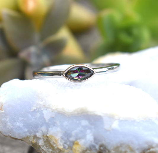 Mystic Topaz Ring- Evil Eye ring, Silver Ring, All Seeing Eye- Witchy ring, Marquise Ring