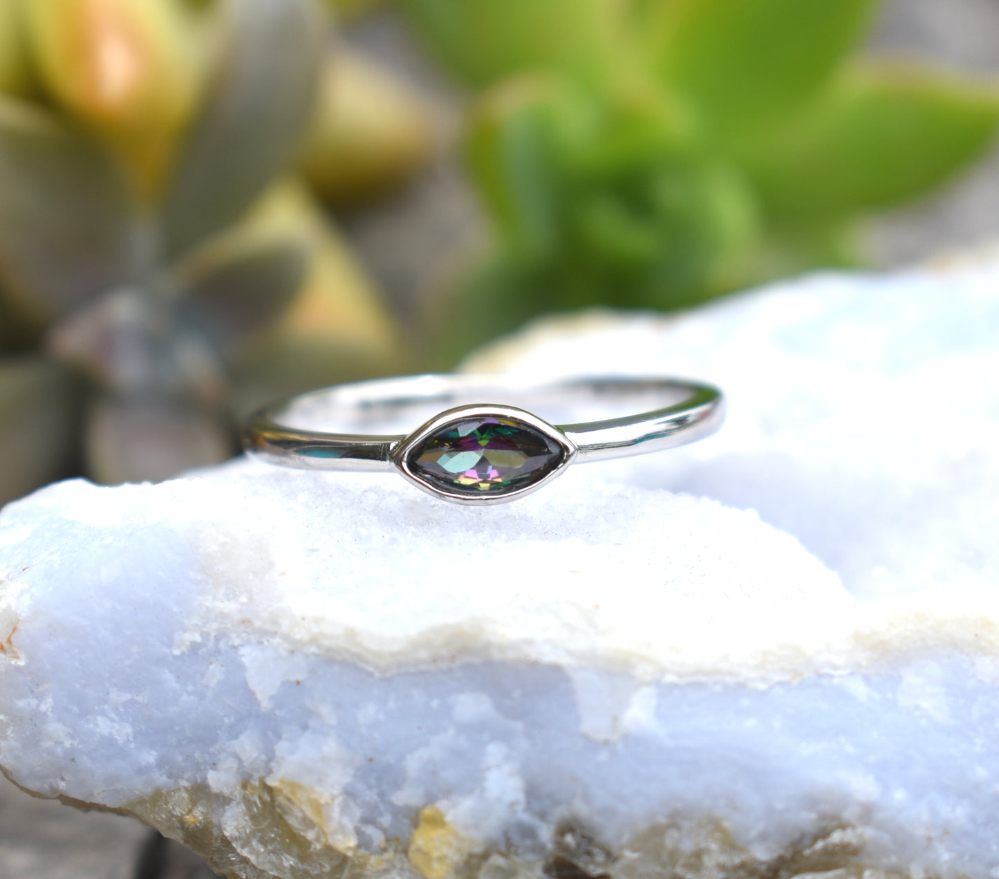 Mystic Topaz Ring- Evil Eye ring, Silver Ring, All Seeing Eye- Witchy ring, Marquise Ring