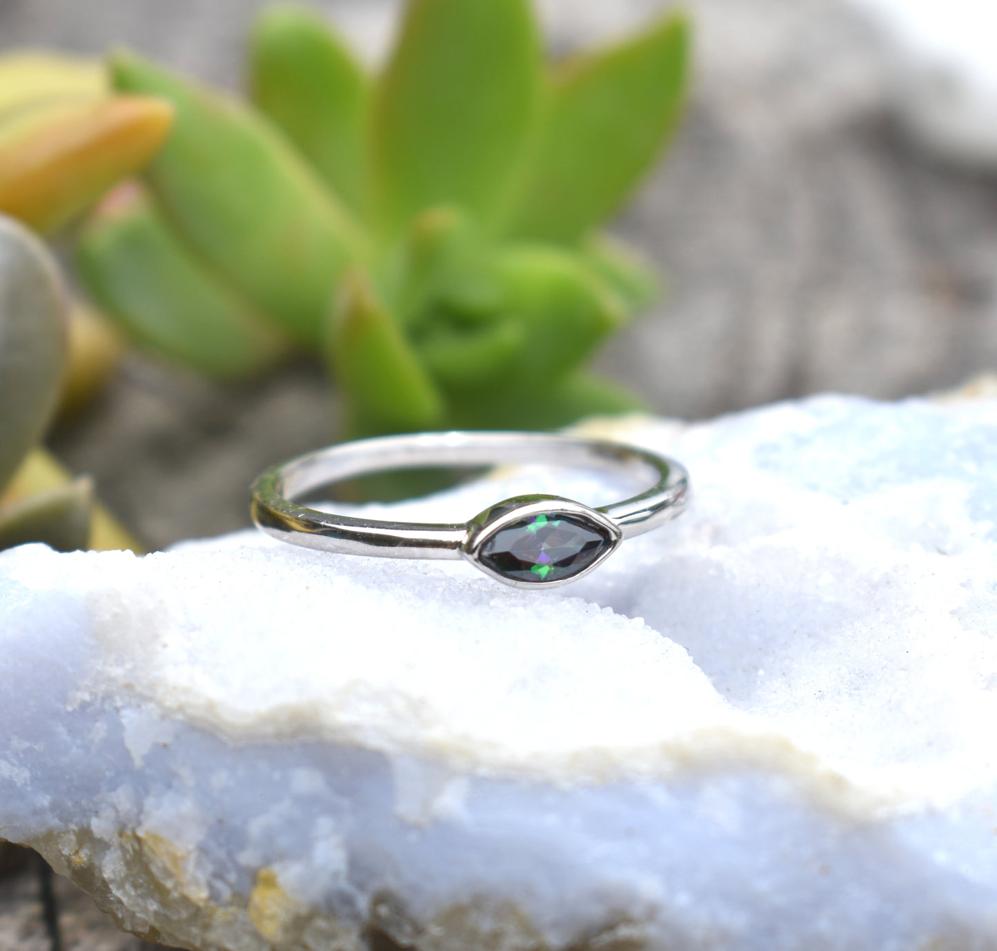 Mystic Topaz Ring- Evil Eye ring, Silver Ring, All Seeing Eye- Witchy ring, Marquise Ring