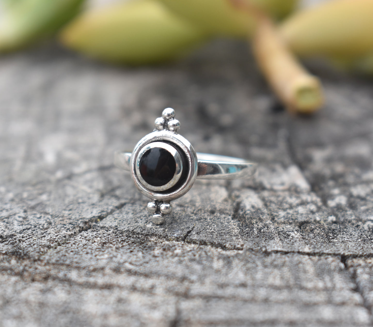 Bali Style Onyx Ring- Onyx Engagement Ring, Boho Ring-Sterling Silver Ring