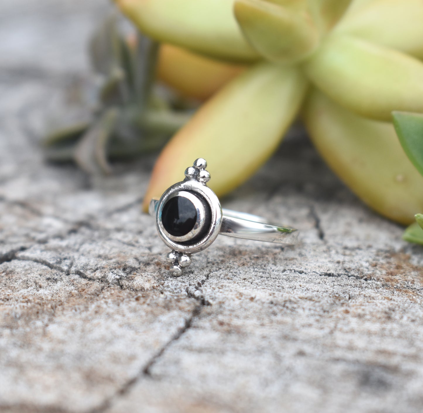 Bali Style Onyx Ring- Onyx Engagement Ring, Boho Ring-Sterling Silver Ring