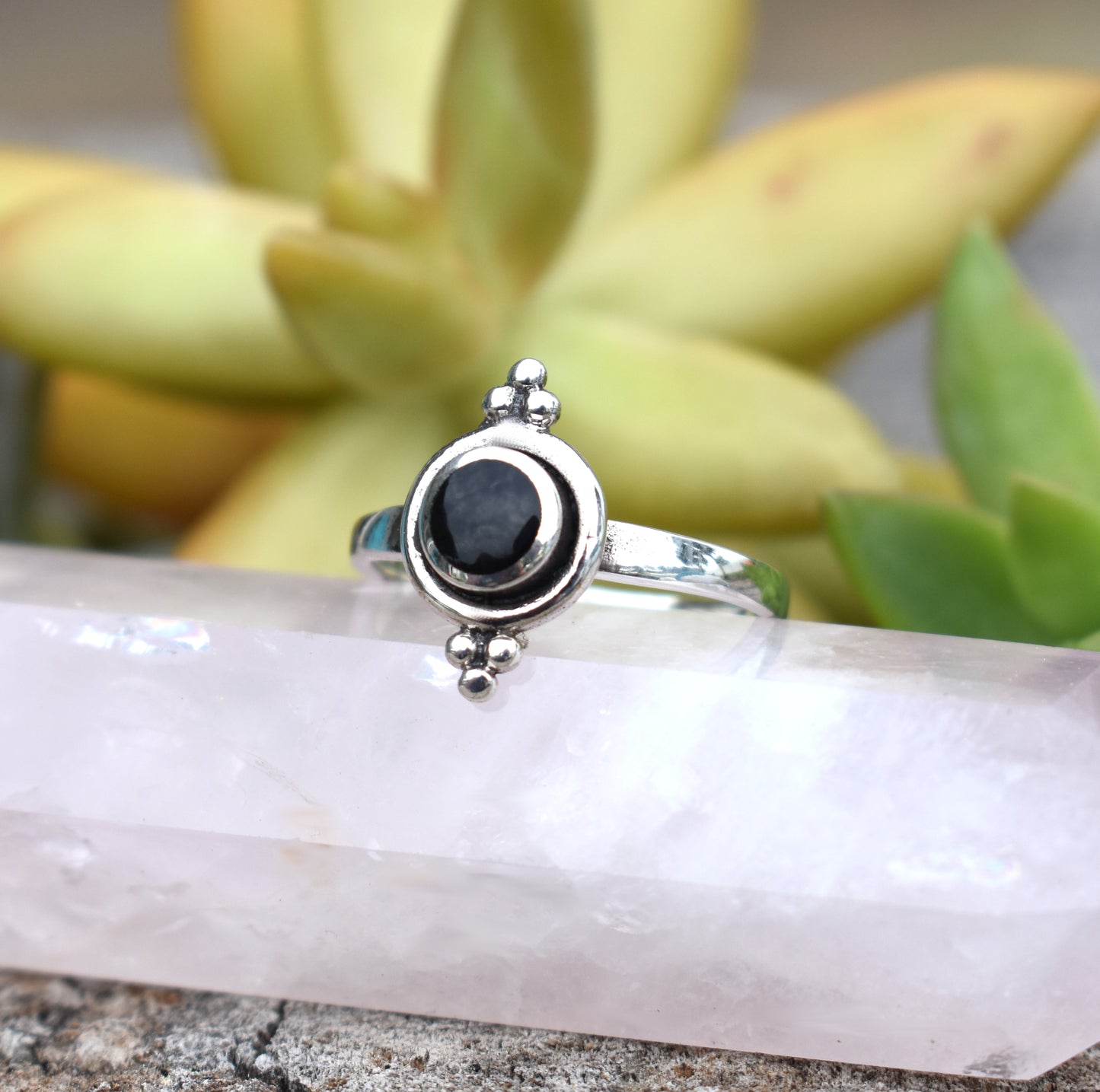 Bali Style Onyx Ring- Onyx Engagement Ring, Boho Ring-Sterling Silver Ring