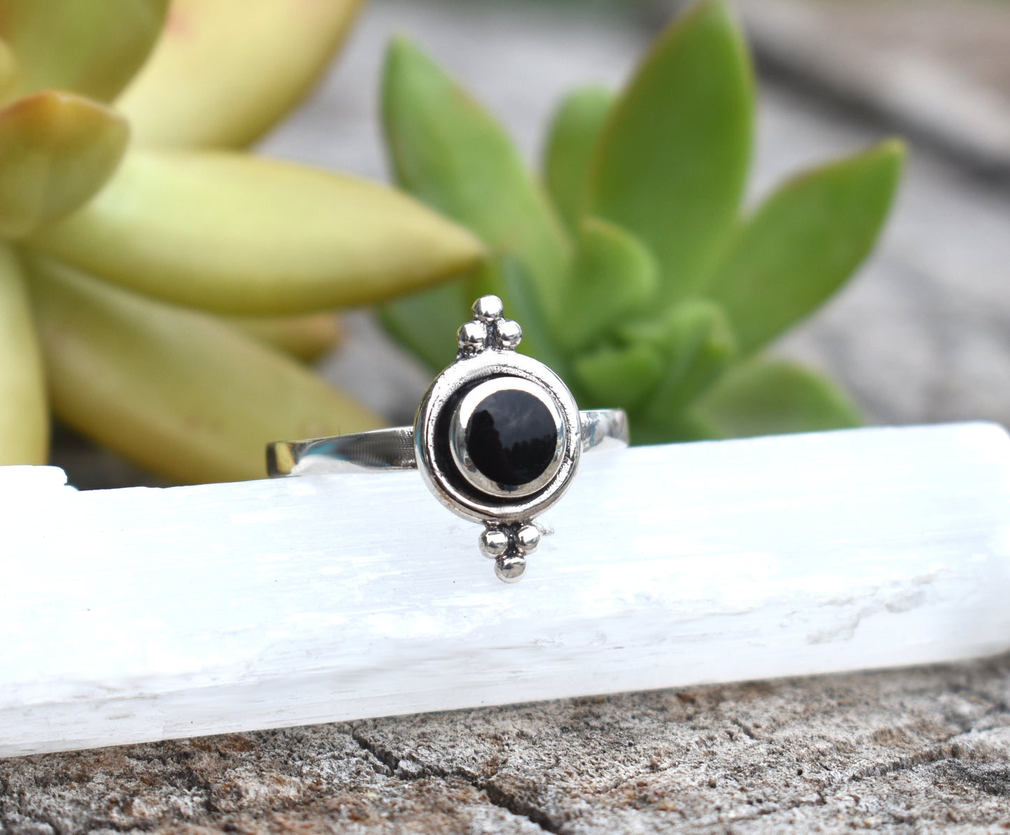 Bali Style Onyx Ring- Onyx Engagement Ring, Boho Ring-Sterling Silver Ring