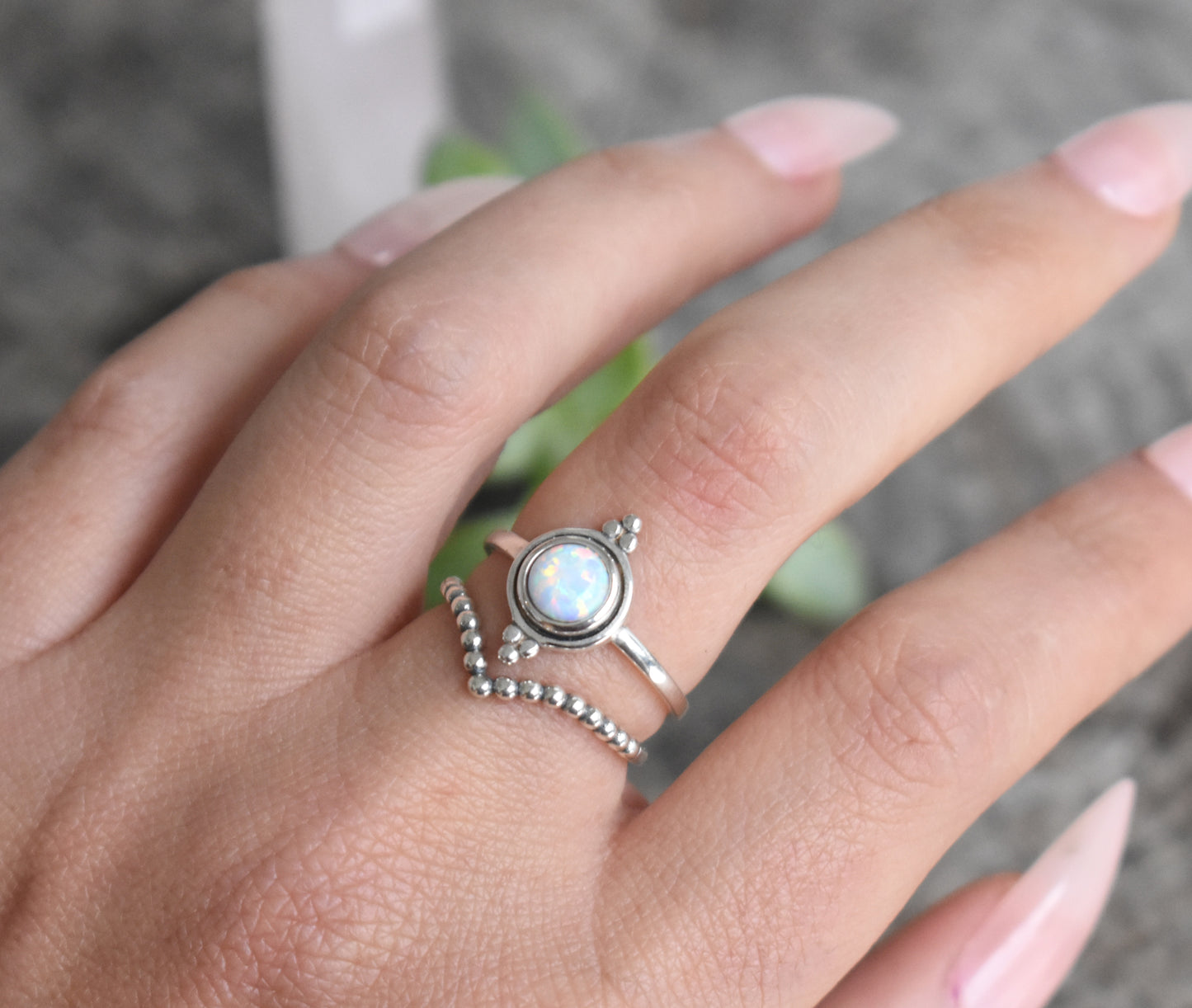 Opal Ring- Opal Engagement Ring, October Birthstone Ring-Chevron Ring