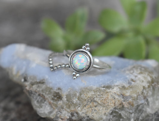 Opal Ring- Opal Engagement Ring, October Birthstone Ring-Chevron Ring