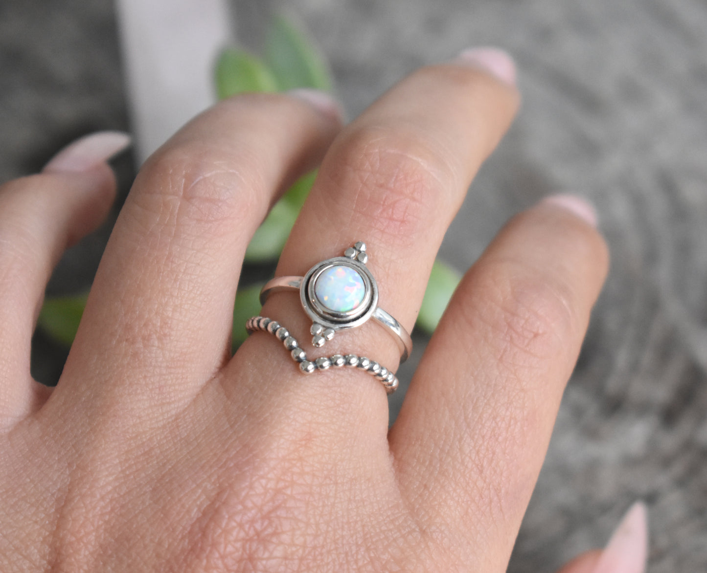 Opal Ring- Opal Engagement Ring, October Birthstone Ring-Chevron Ring
