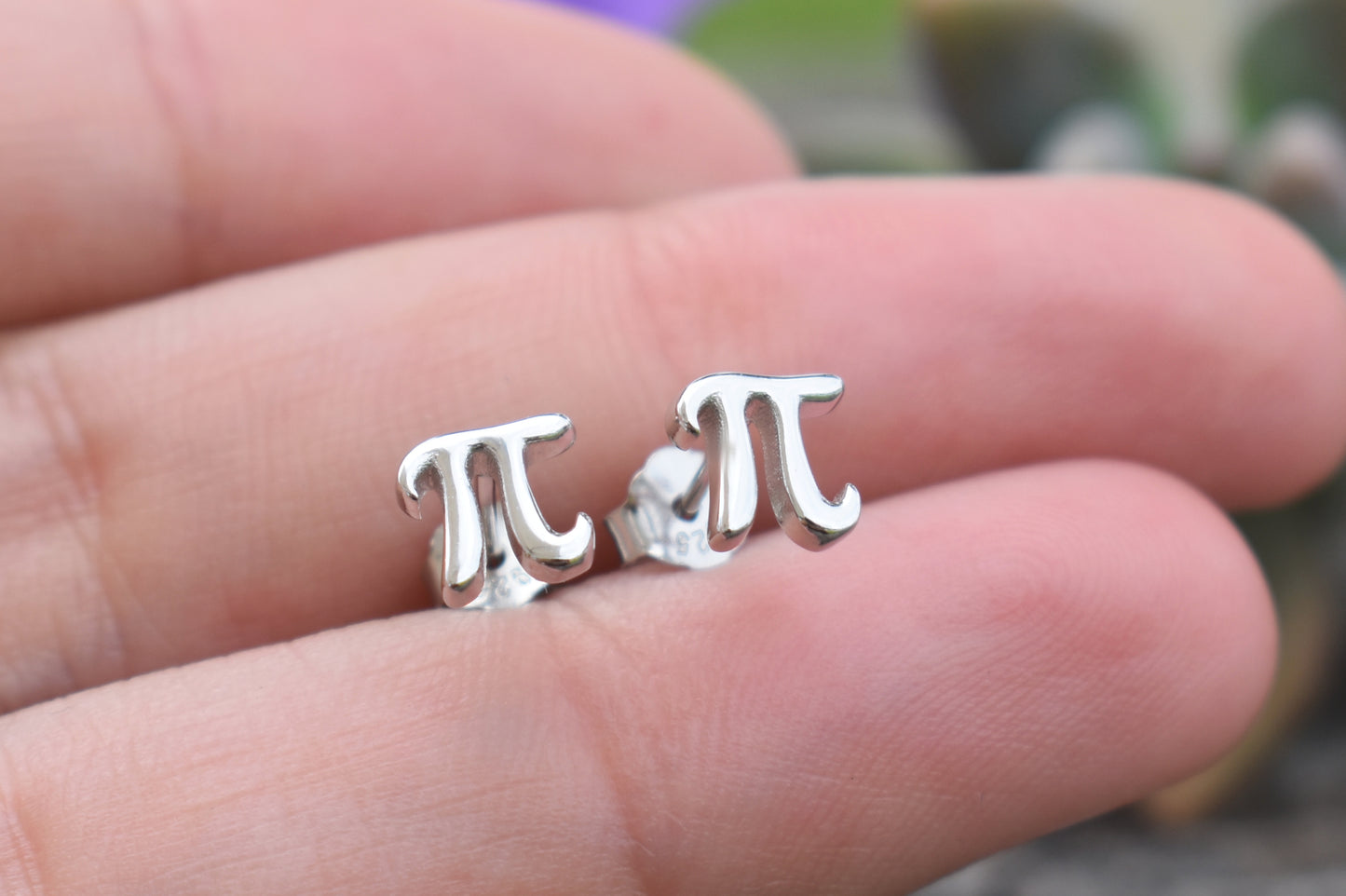 Pi Stud Earrings-Math Gifts, Pi Day-Sterling Silver earrings