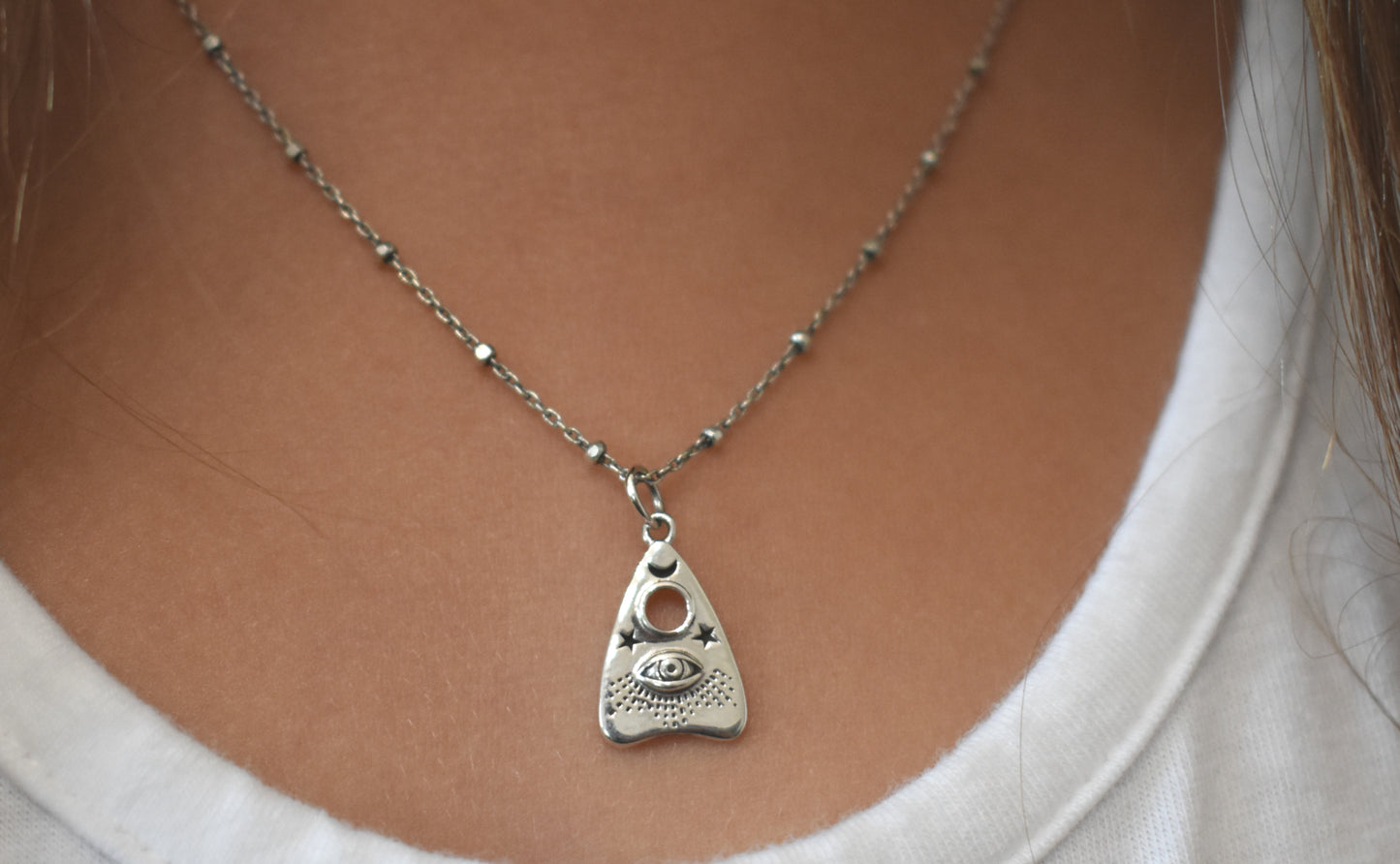 Planchette necklace- Ouija Necklace, Fortune Teller- Evil Eye Necklace