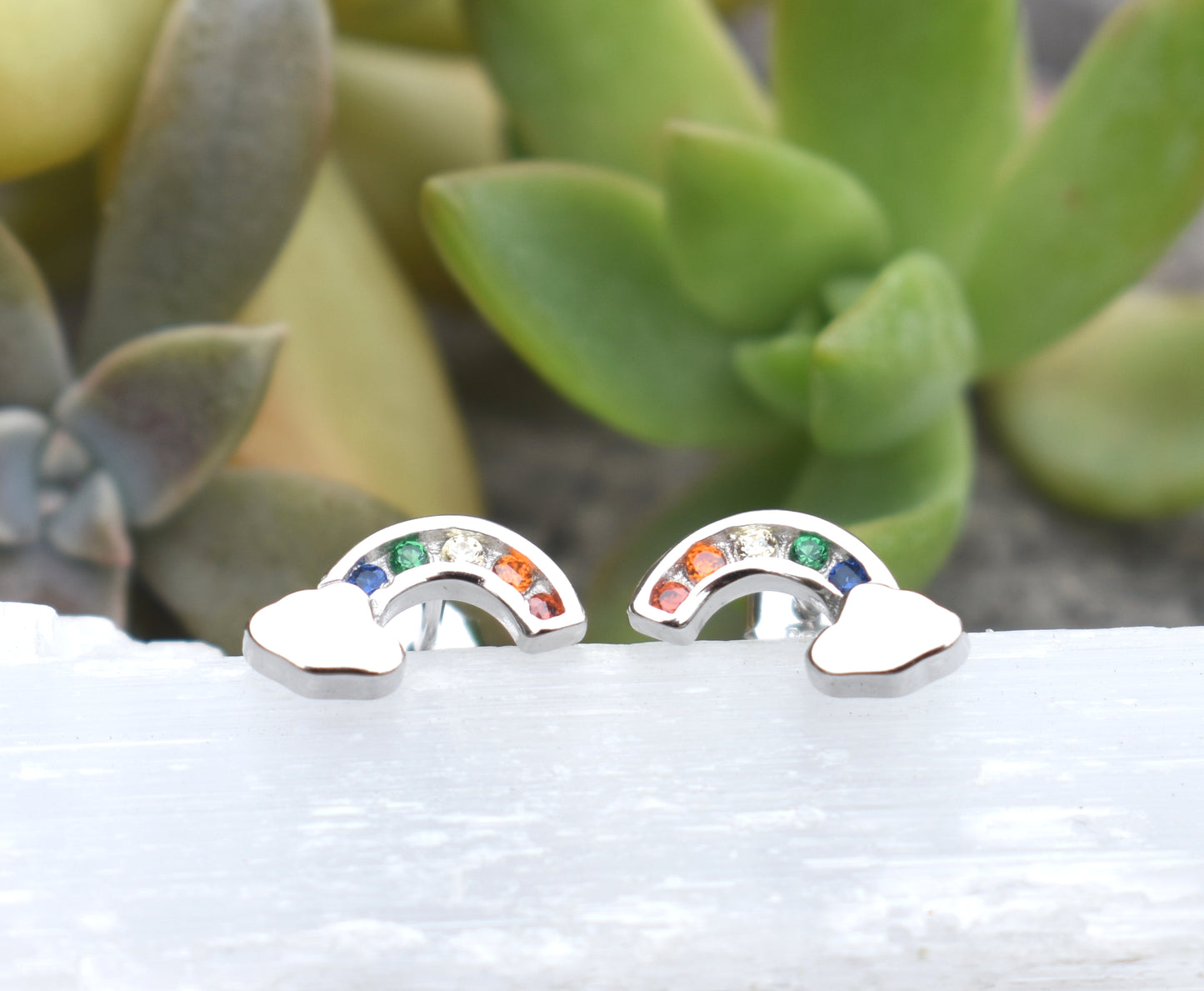 Tiny Rainbow Earrings- Sterling Cloud Studs, Rainbow Posts, Kawaii- Sterling Silver
