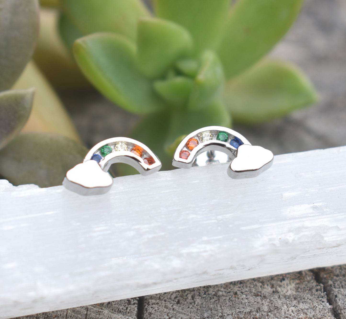 Tiny Rainbow Earrings- Sterling Cloud Studs, Rainbow Posts, Kawaii- Sterling Silver