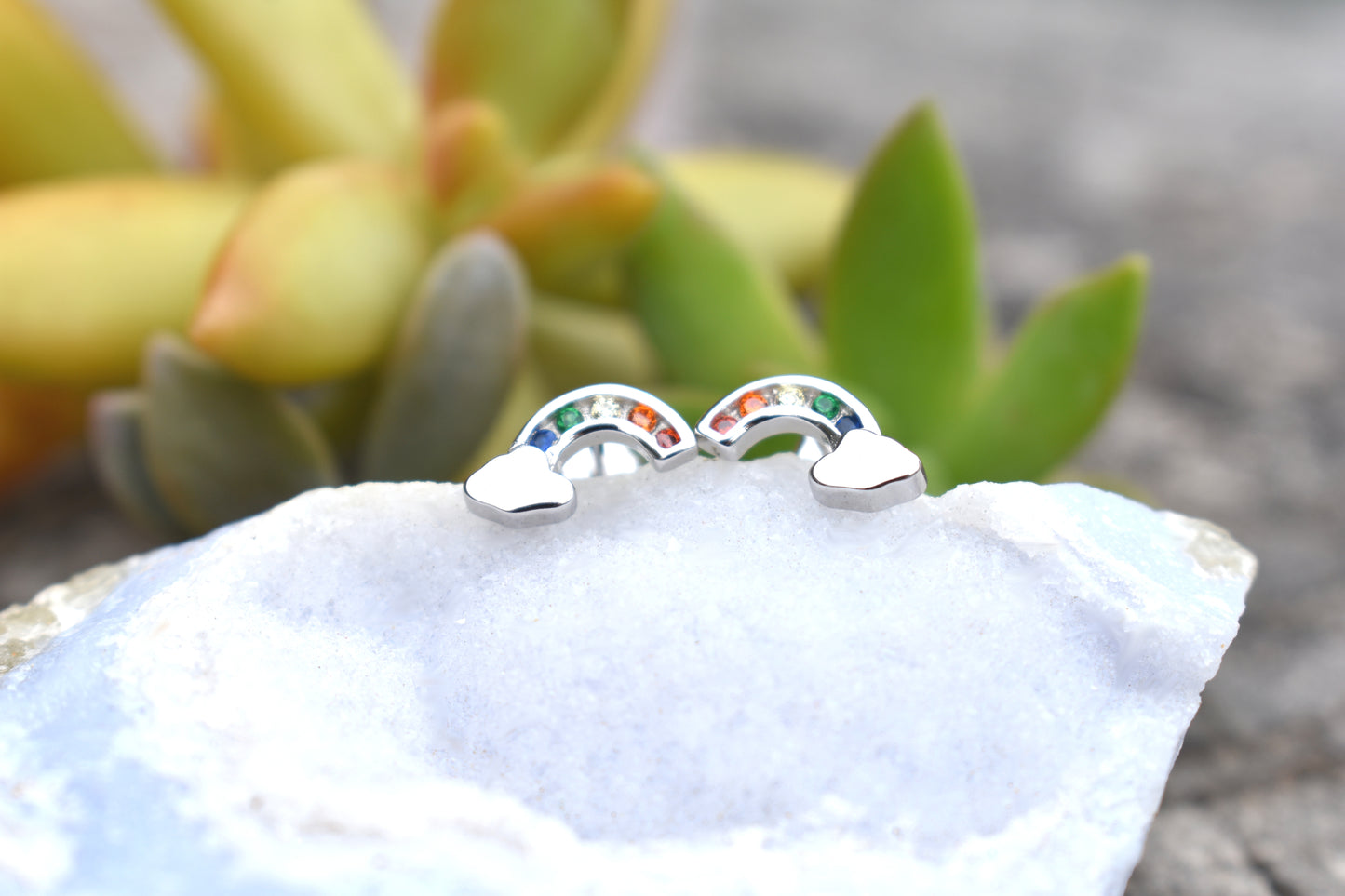 Tiny Rainbow Earrings- Sterling Cloud Studs, Rainbow Posts, Kawaii- Sterling Silver