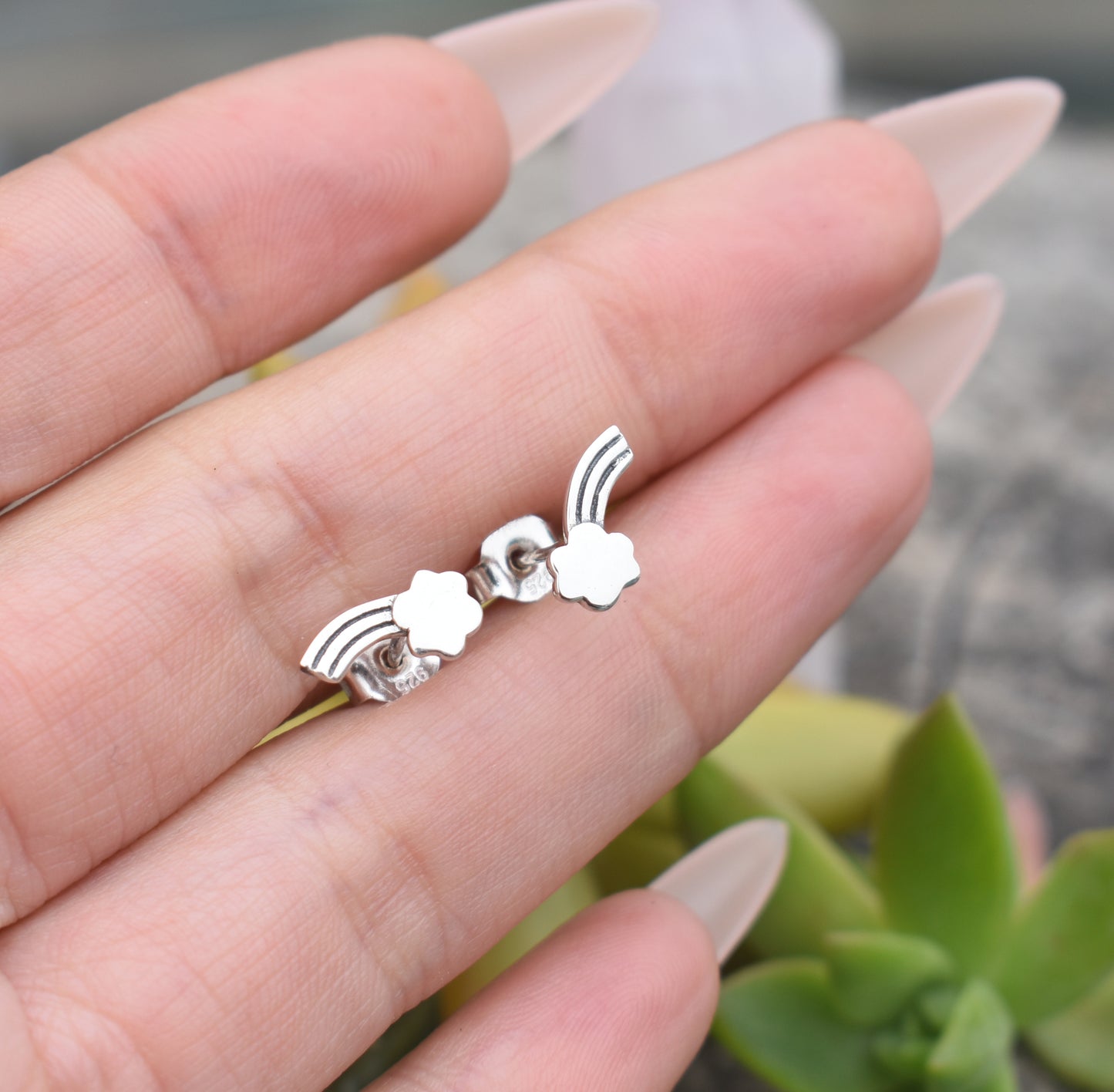 Rainbow Earrings- Cloud earrings, Sterling Silver Studs, Rainbow Posts