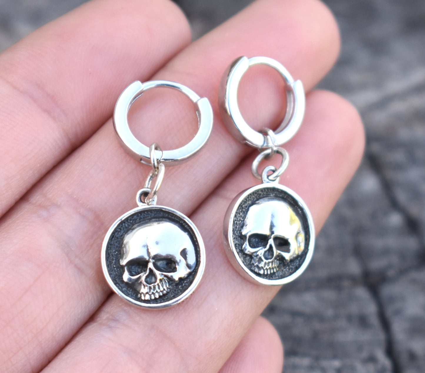 Skull Huggie Hoops- Huggie Earrings, Silver Hoop Earrings, Skull Earrings, Sterling Silver Hoops