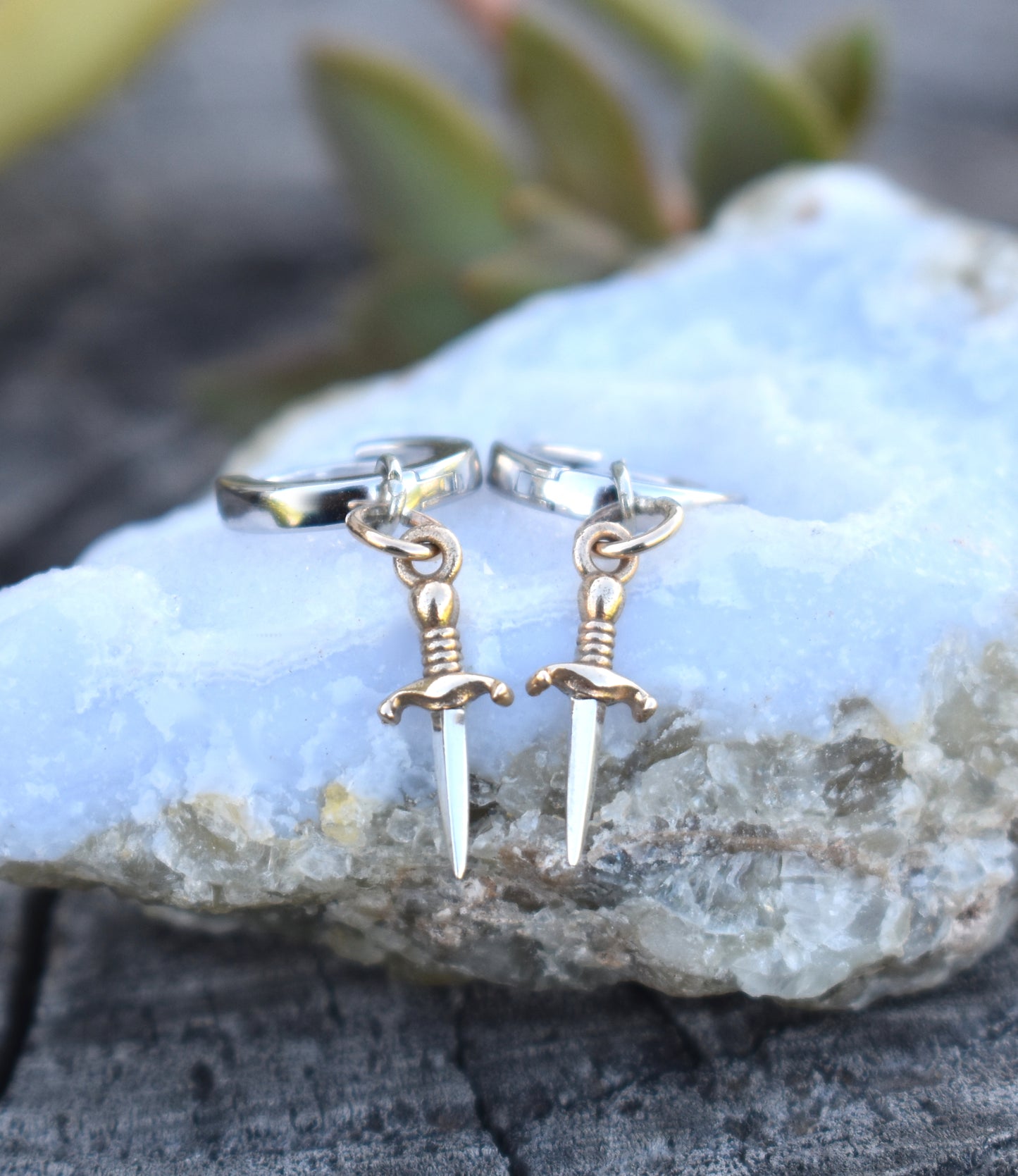 Dagger Huggie Hoop- Hoop Earrings, Dagger Earrings, Dagger Hoop- Dangle Earrings