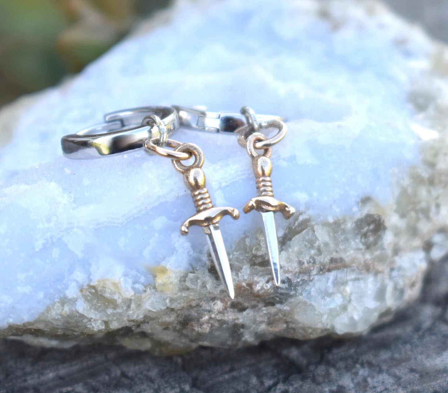 Dagger Huggie Hoop- Hoop Earrings, Dagger Earrings, Dagger Hoop- Dangle Earrings
