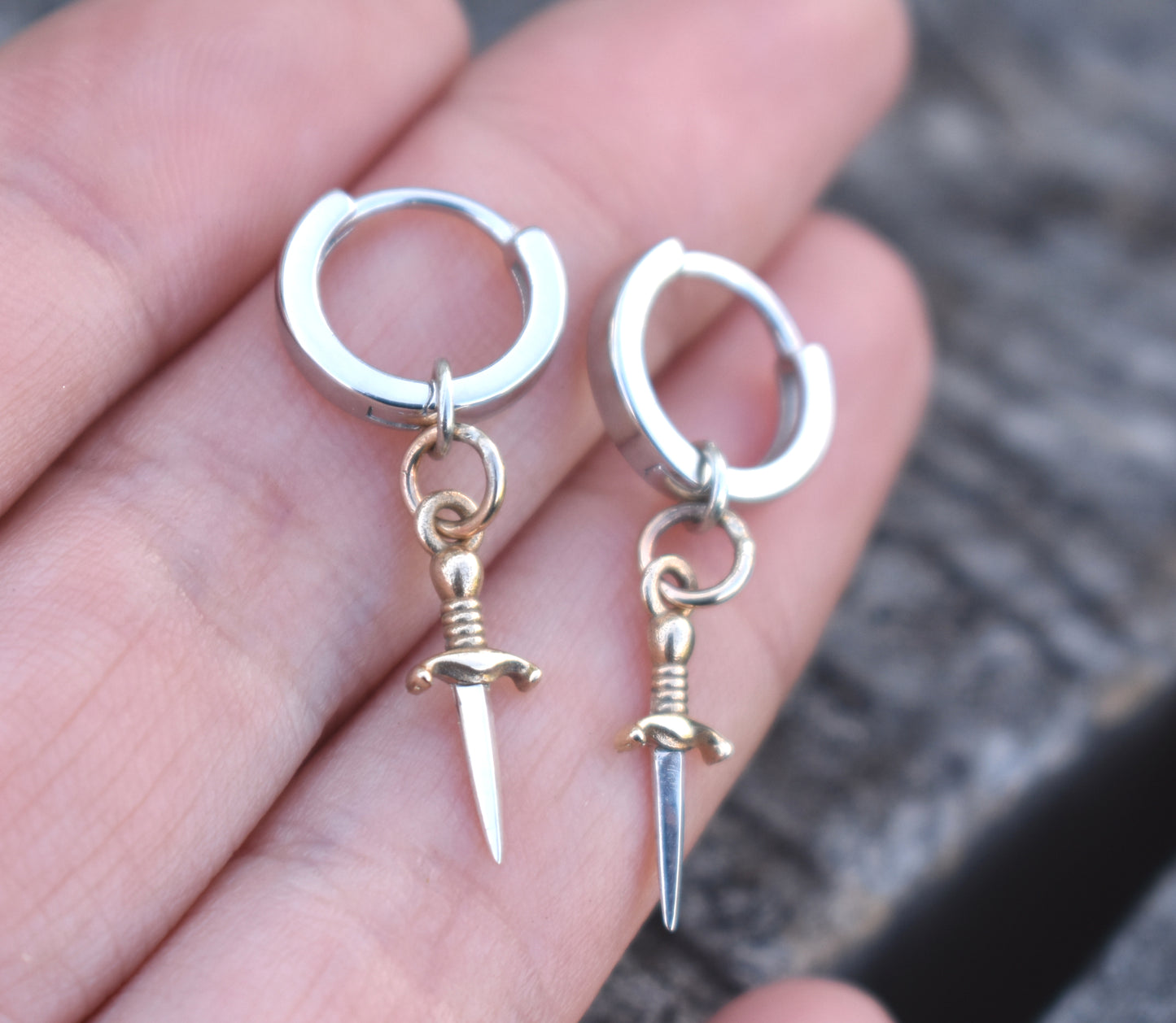 Dagger Huggie Hoop- Hoop Earrings, Dagger Earrings, Dagger Hoop- Dangle Earrings