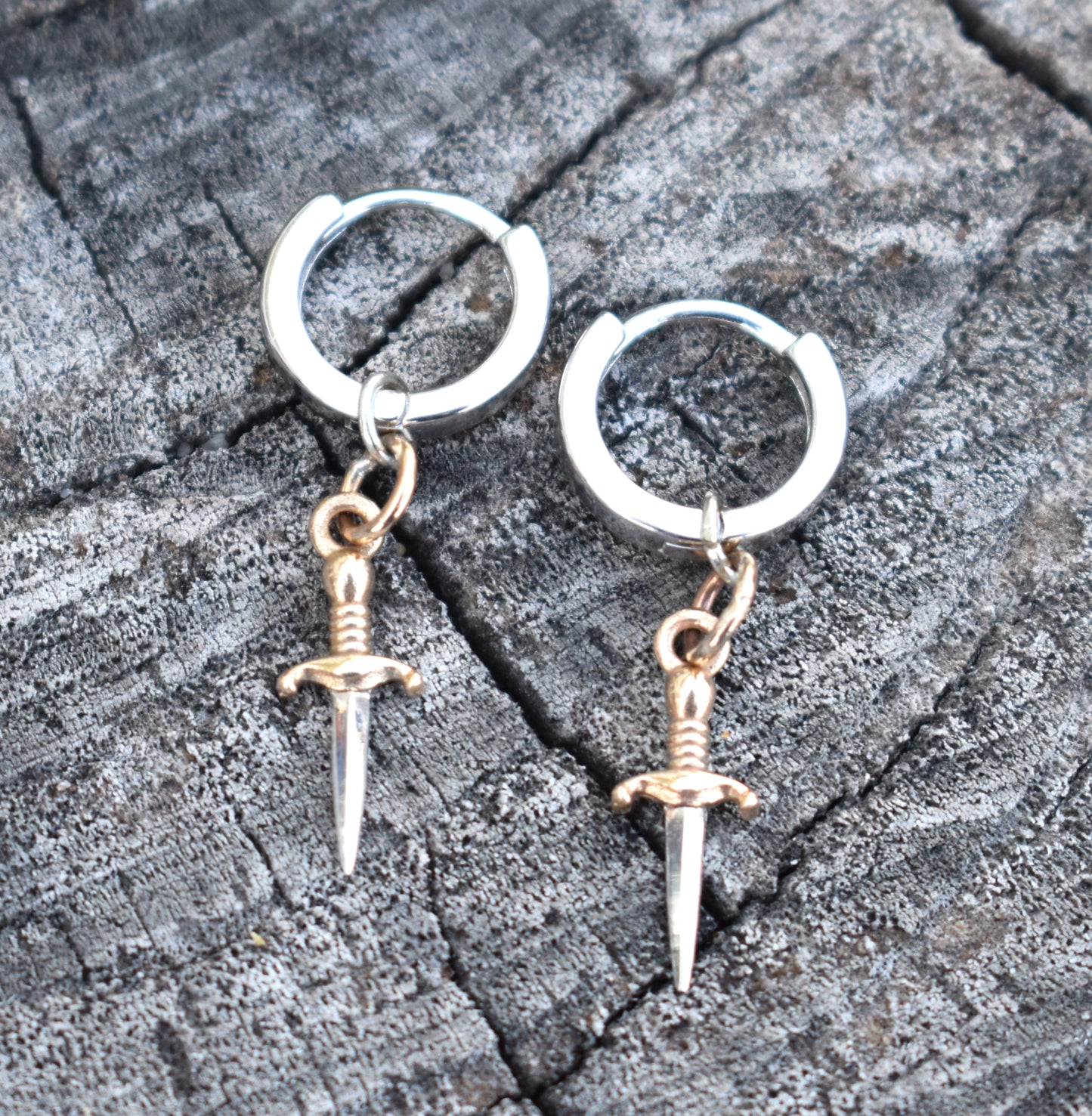 Dagger Huggie Hoop- Hoop Earrings, Dagger Earrings, Dagger Hoop- Dangle Earrings