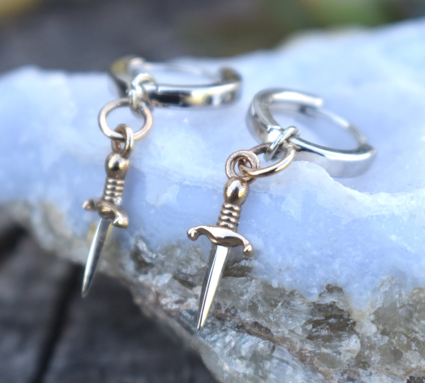 Dagger Huggie Hoop- Hoop Earrings, Dagger Earrings, Dagger Hoop- Dangle Earrings