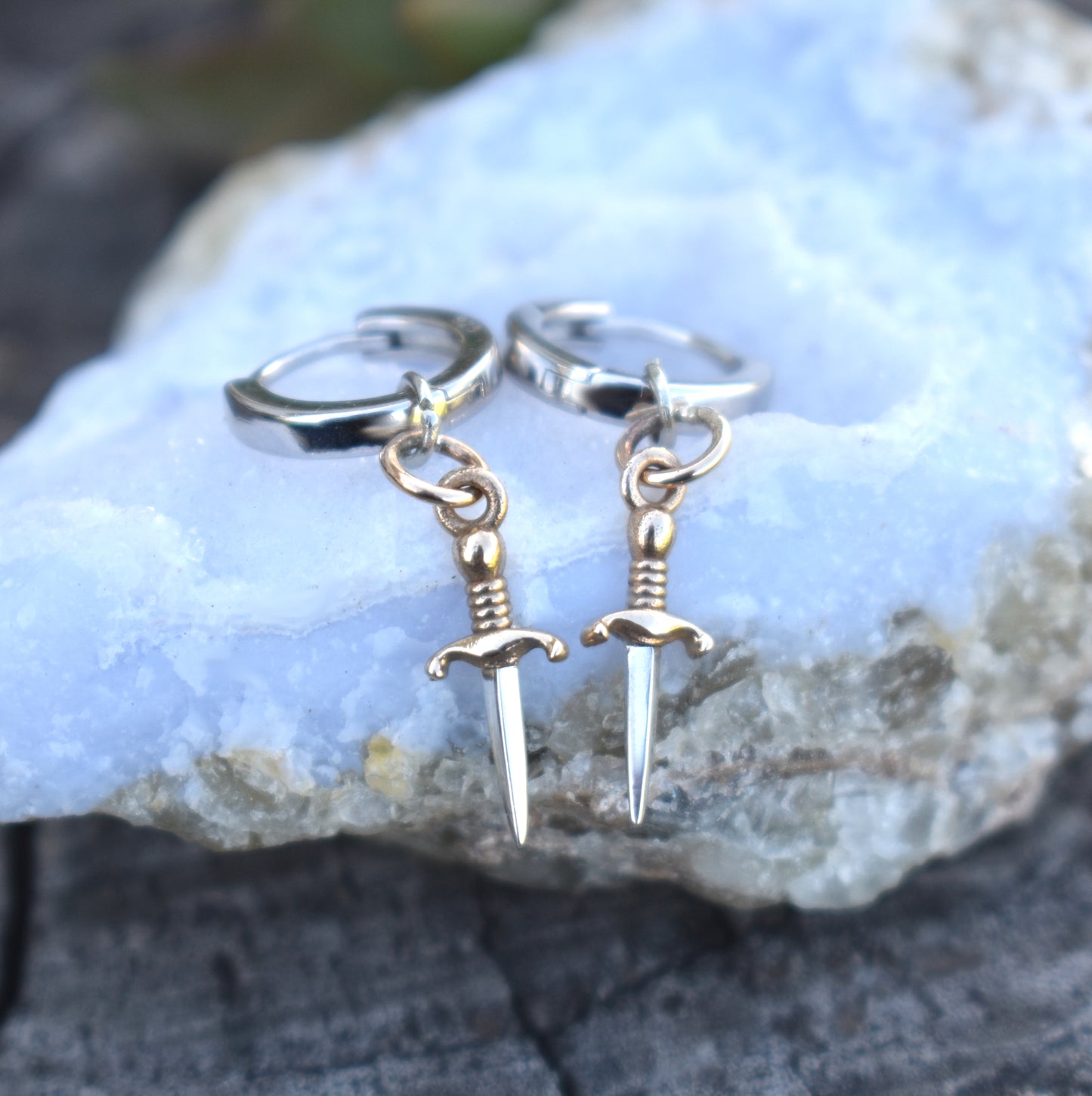 Dagger Huggie Hoop- Hoop Earrings, Dagger Earrings, Dagger Hoop- Dangle Earrings