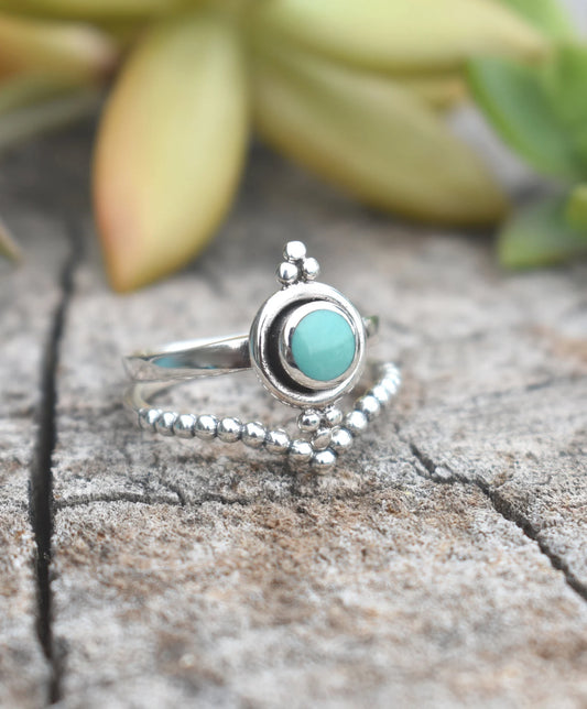 Bali Style Turquoise Ring- Engagement Ring Set- Sterling Silver Genuine Turquoise