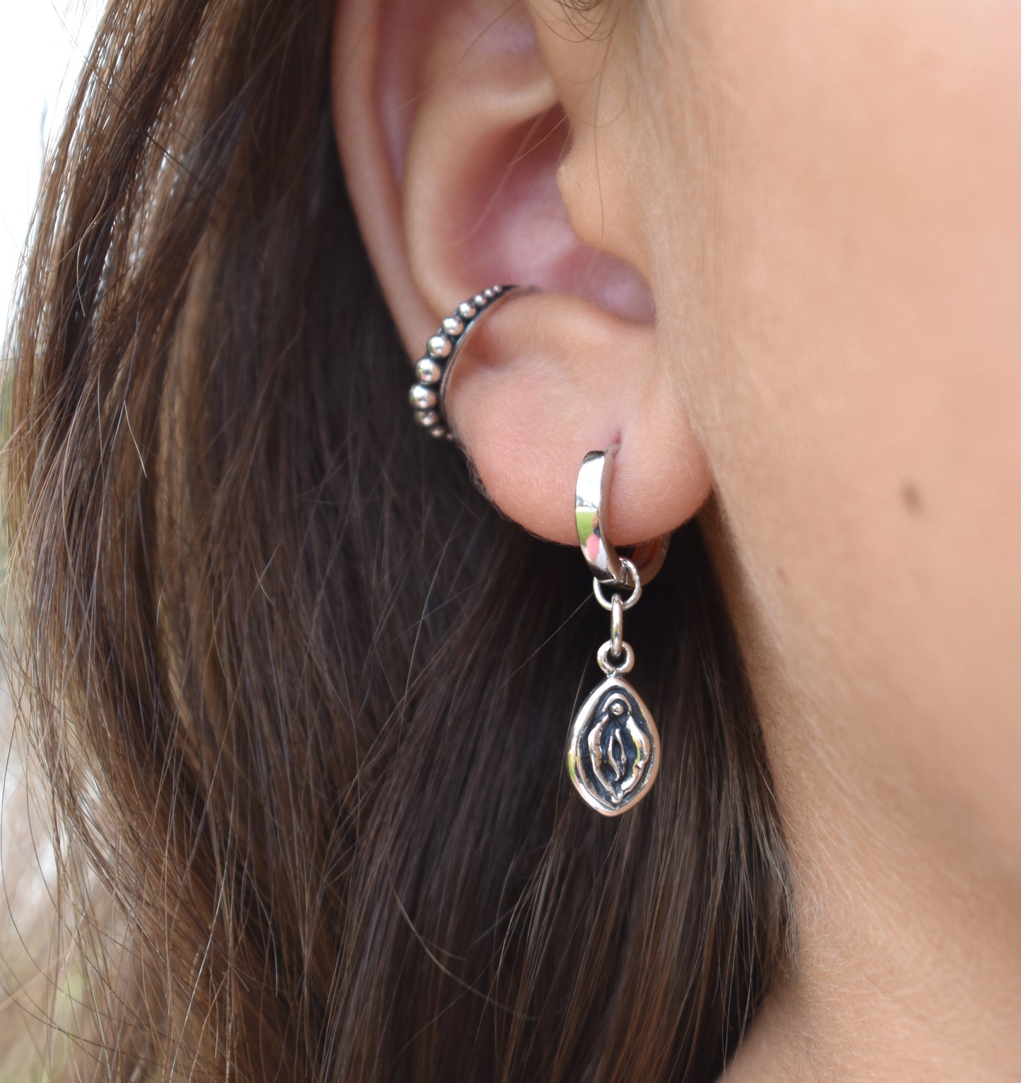 Yoni Huggie Hoop-Huggie Earrings, Silver Hoop Earrings, Female Empowerment