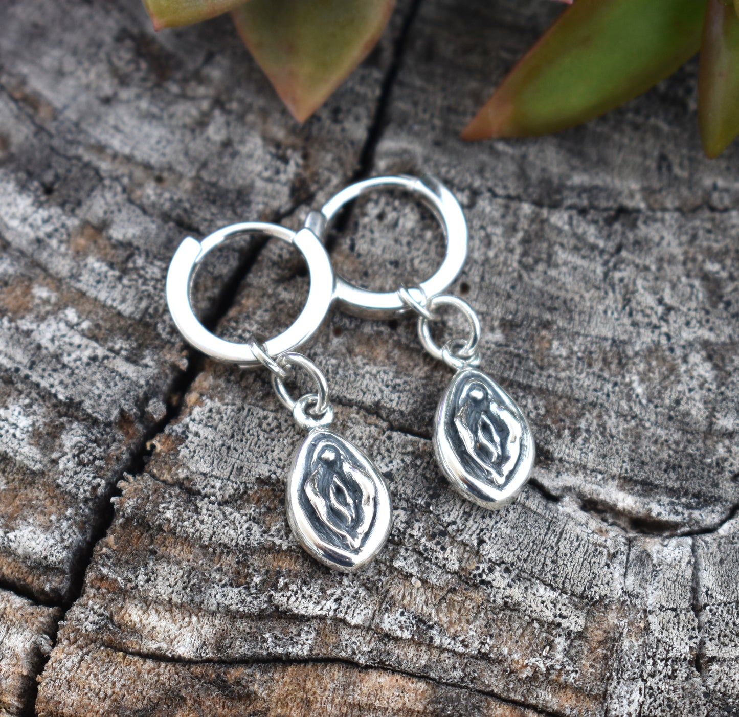 Yoni Huggie Hoop-Huggie Earrings, Silver Hoop Earrings, Female Empowerment