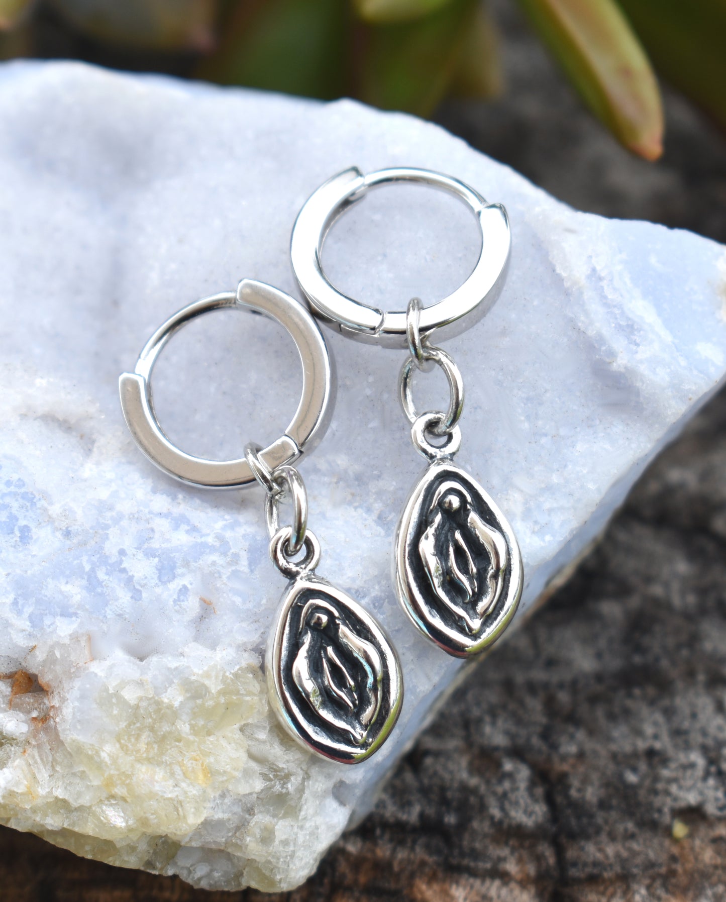 Yoni Huggie Hoop-Huggie Earrings, Silver Hoop Earrings, Female Empowerment