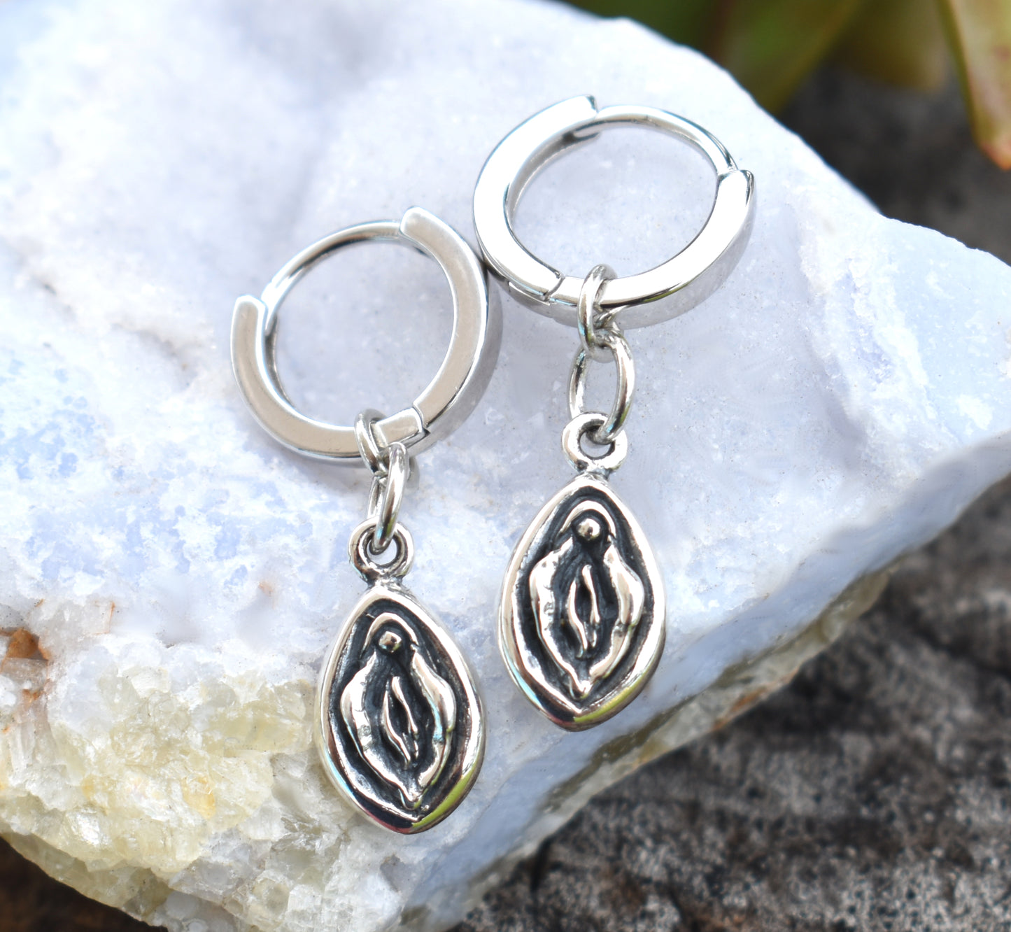 Yoni Huggie Hoop-Huggie Earrings, Silver Hoop Earrings, Female Empowerment