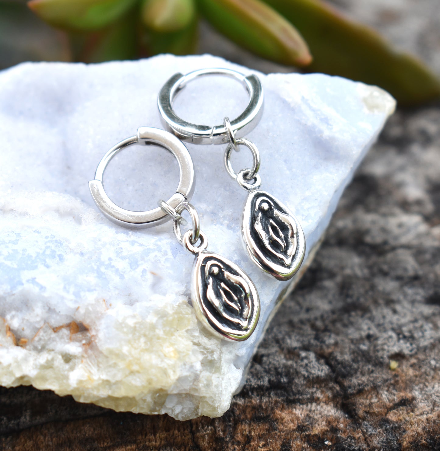 Yoni Huggie Hoop-Huggie Earrings, Silver Hoop Earrings, Female Empowerment