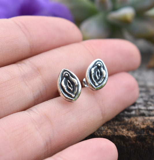 Yoni Stud Earrings-Pussy Earrings, Womens Empowerment, Divine Feminine-Sterling Silver