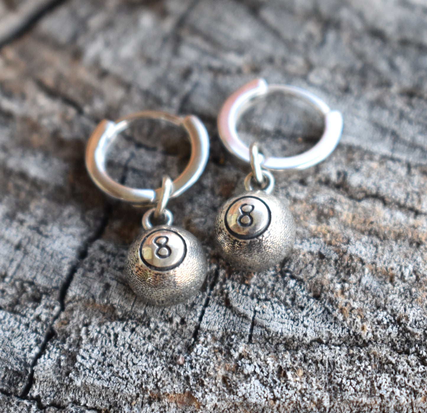 Magic Eight Ball Hoop Earrings-Sterling Silver