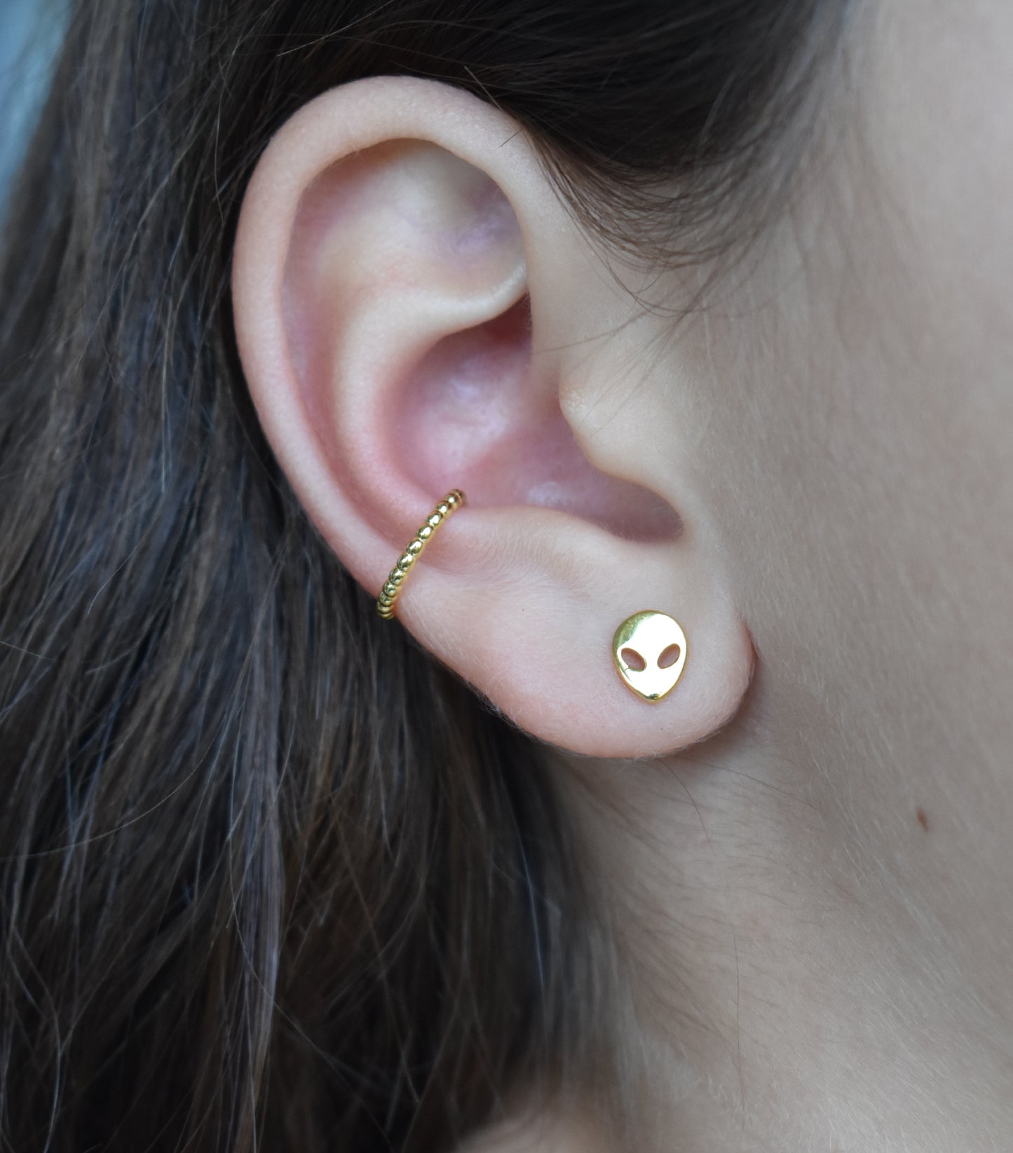 Gold Alien Stud Earrings-18k