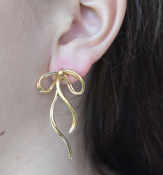 Gold Bow Ribbon Earrings