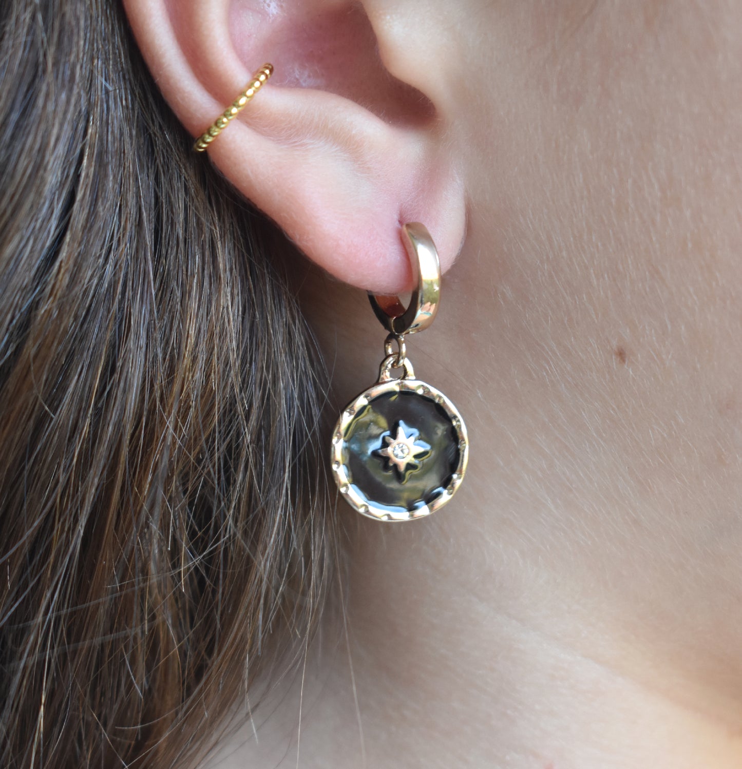 Gold North Star Earrings-14k