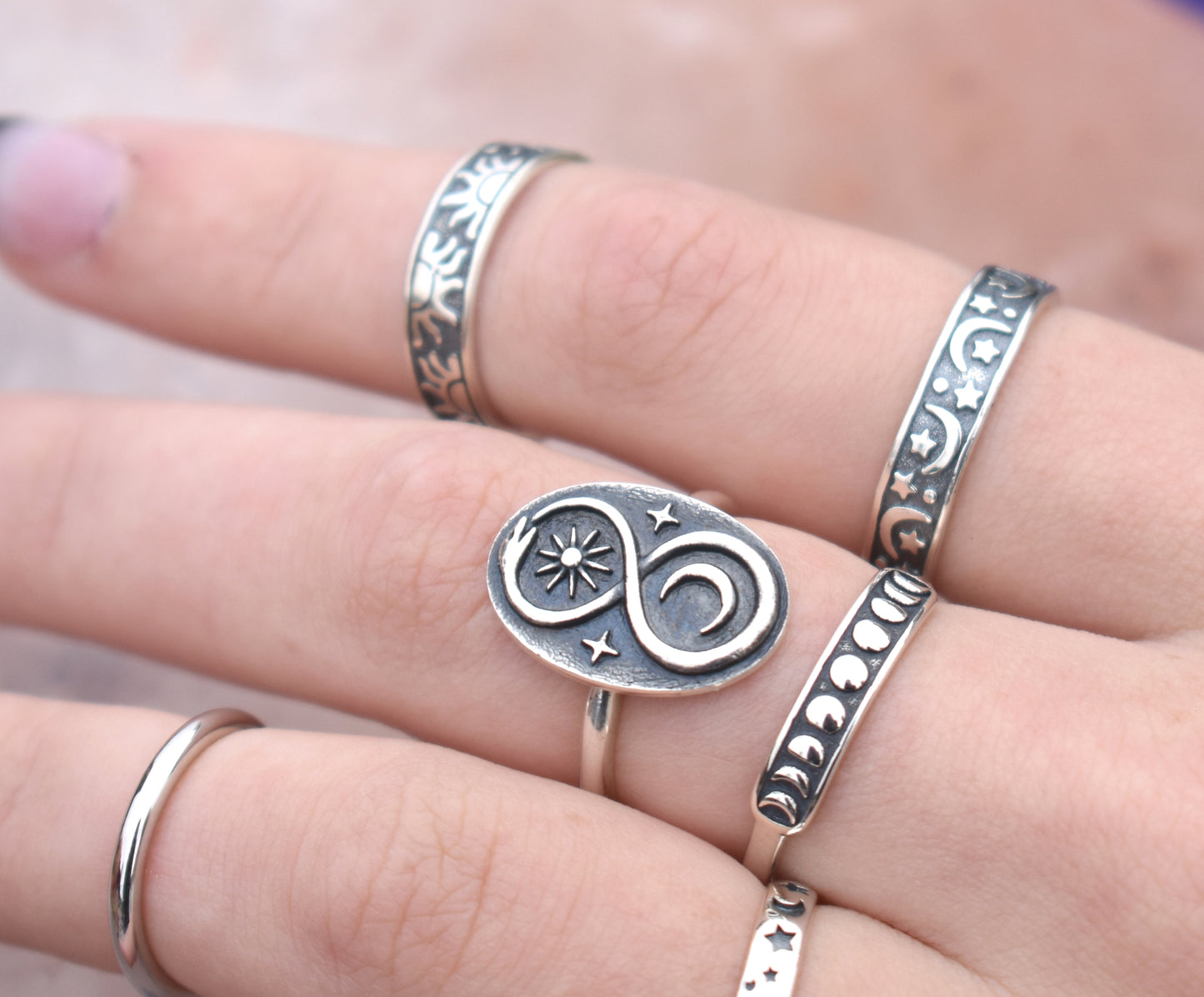 Moon & Stars Ring-Sterling Silver