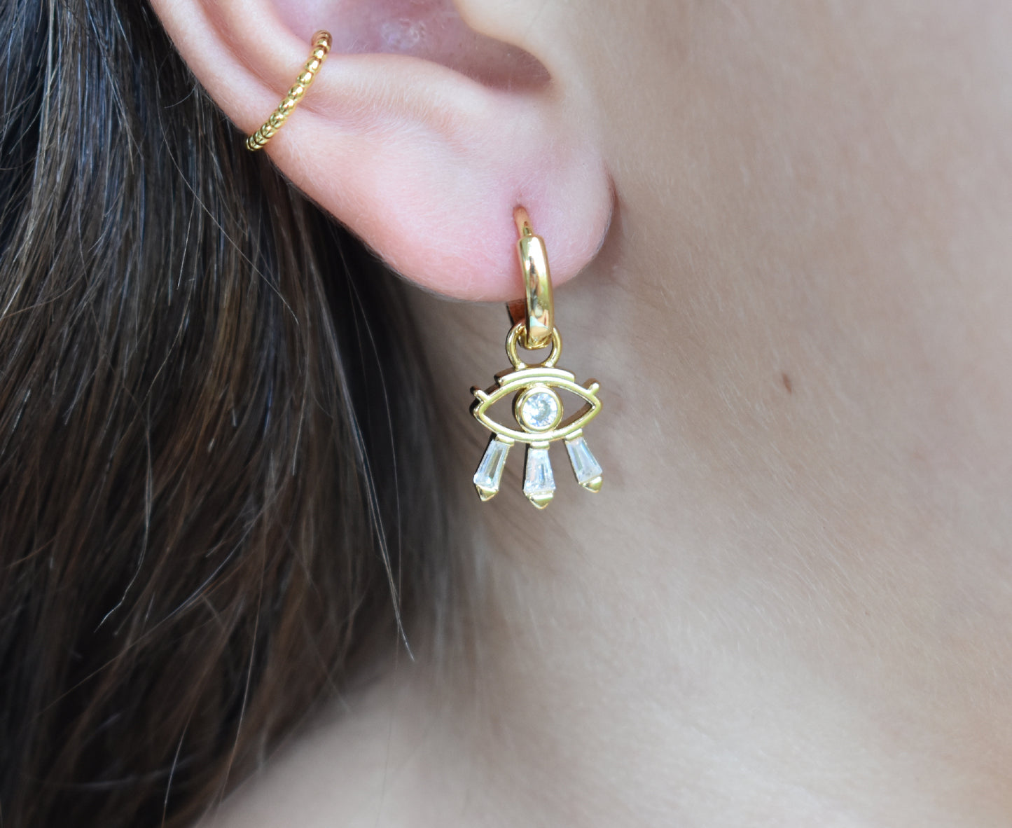 Gold Eye Hoop Earrings-14k