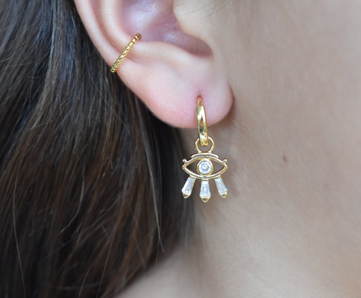 Gold Eye Hoop Earrings-14k