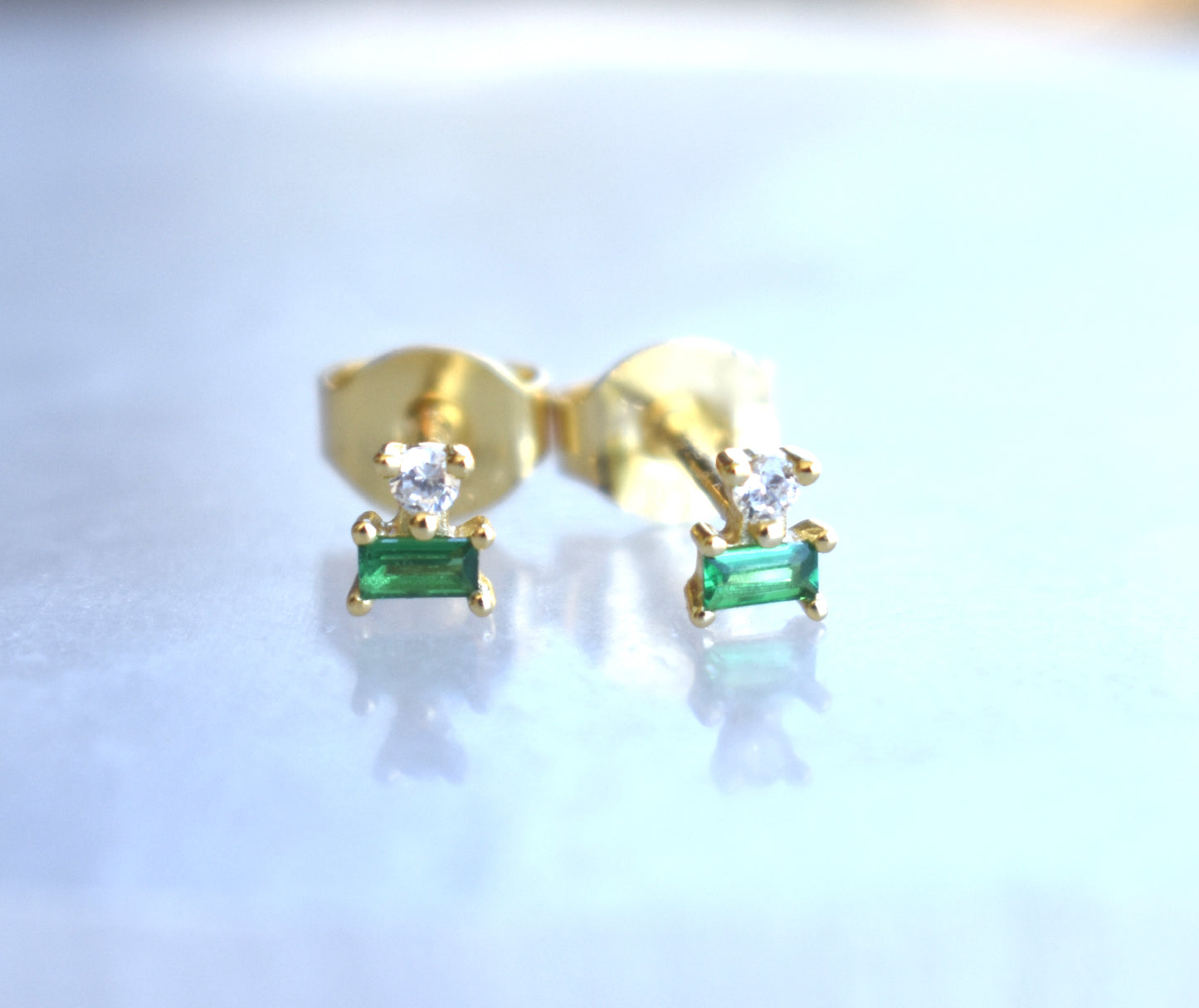 Gold Emerald Stacked Baguette Studs-14k Goldfill