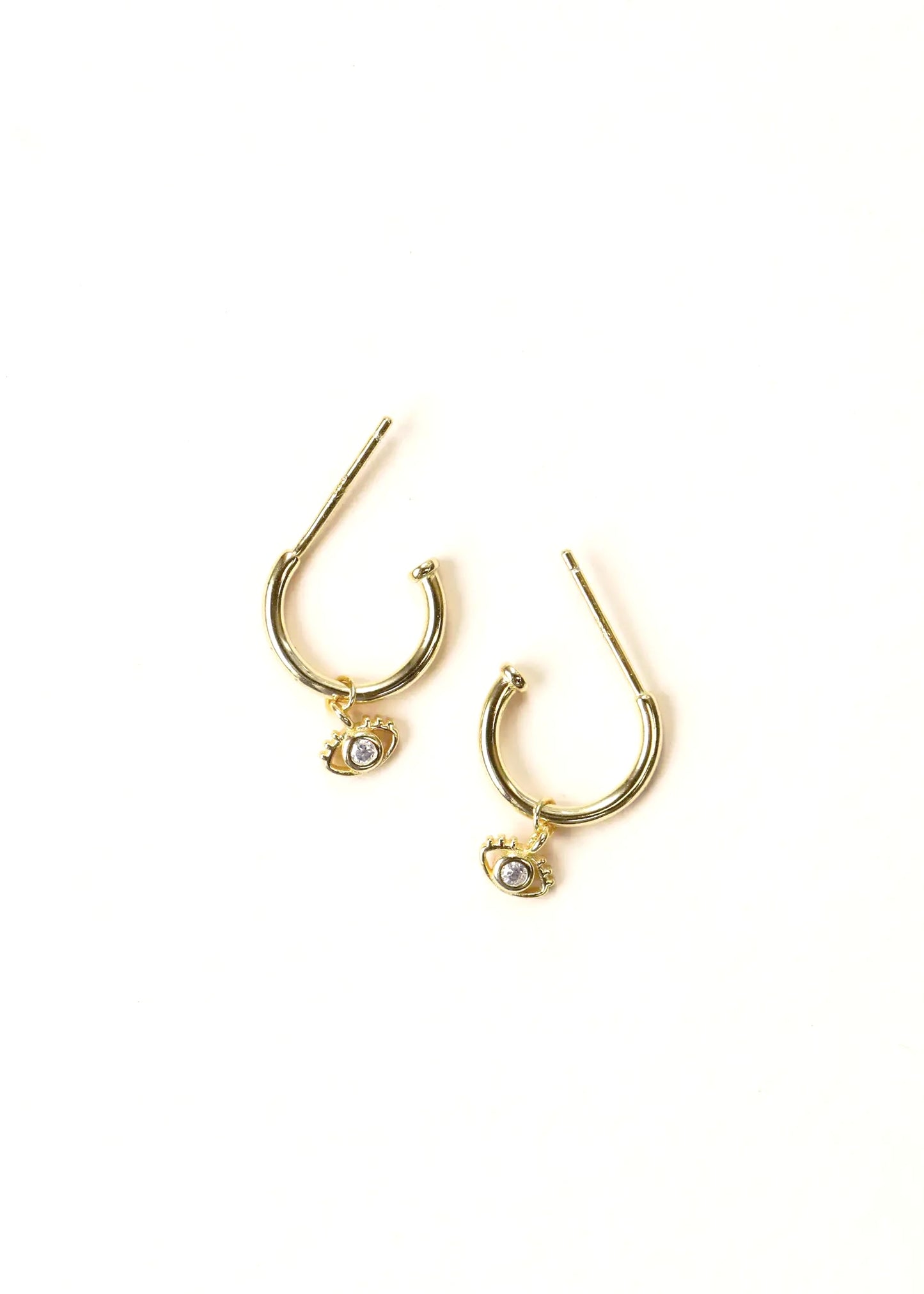 Gold Evil Eye Hoops- Huggie Style Gold Hoop Earring-14k Goldfill