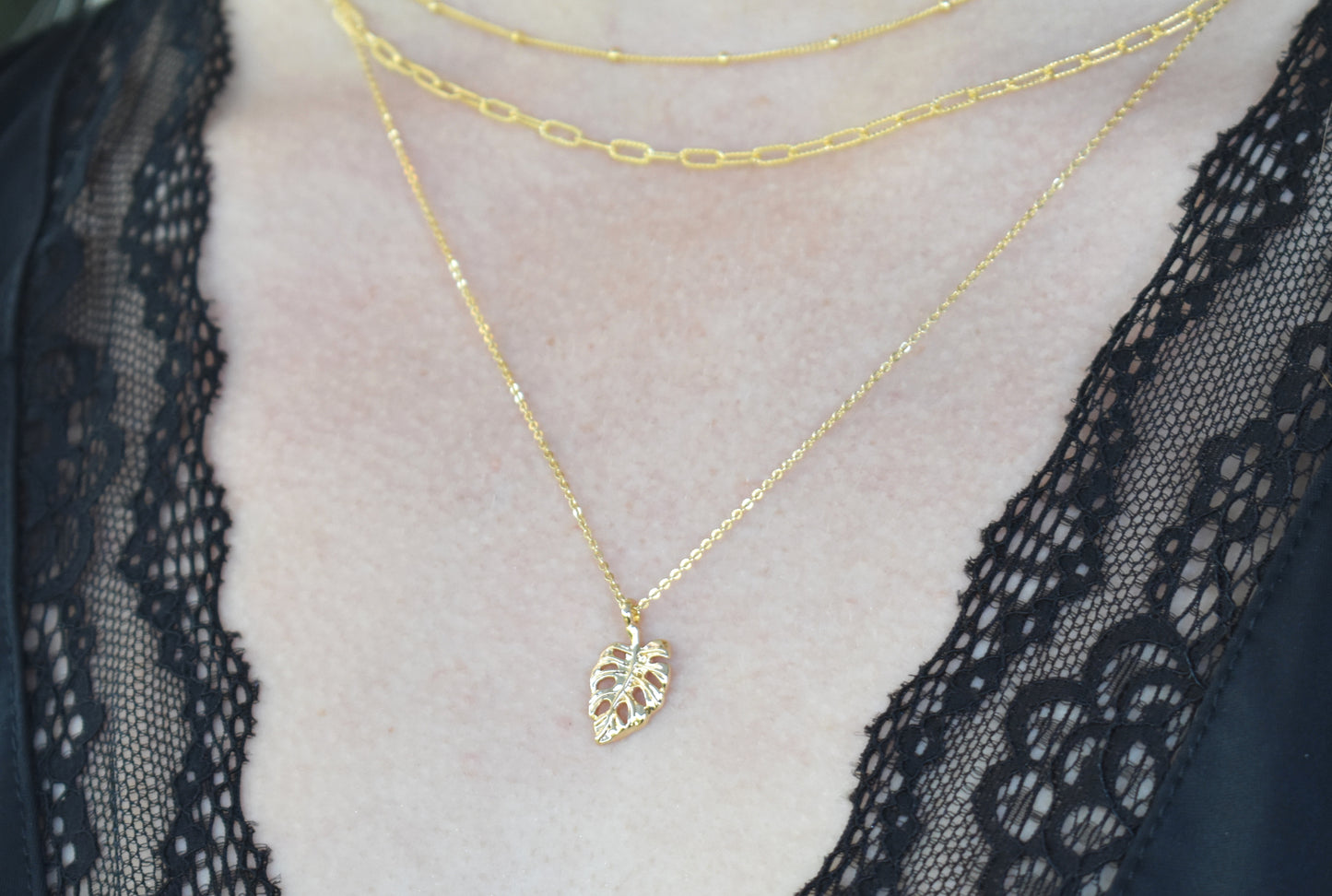 Gold Monstera Leaf Necklace-14k Gold Fill