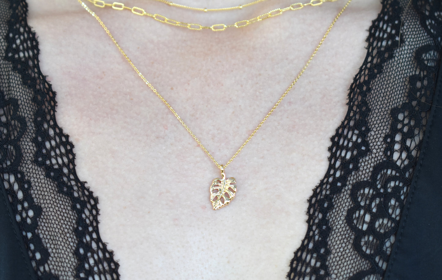 Gold Monstera Leaf Necklace-14k Gold Fill