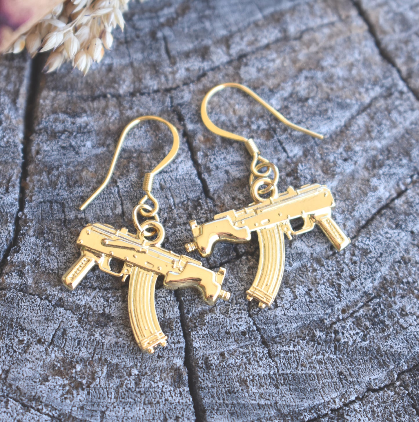 Gold Gun AR-15 Style Earrings-14k