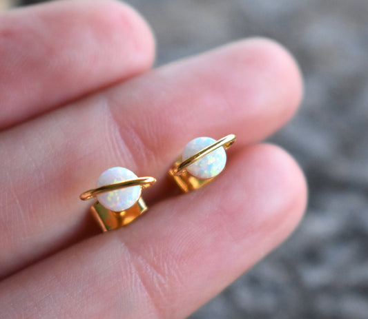 Gold Opal Planet Stud Earrings-18k
