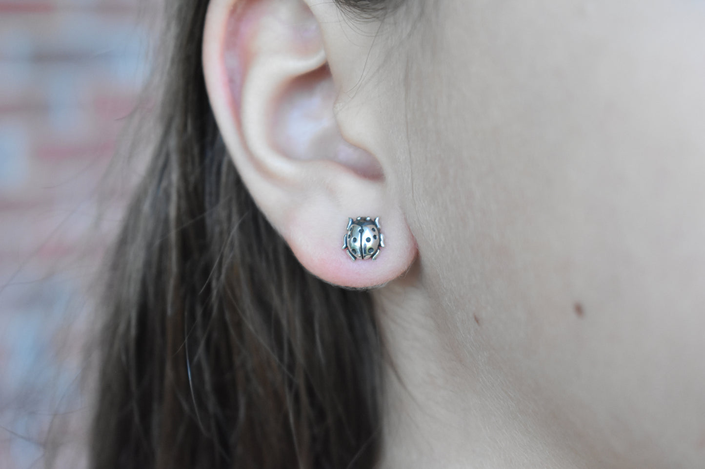 Ladybug Stud Earrings-Sterling Silver