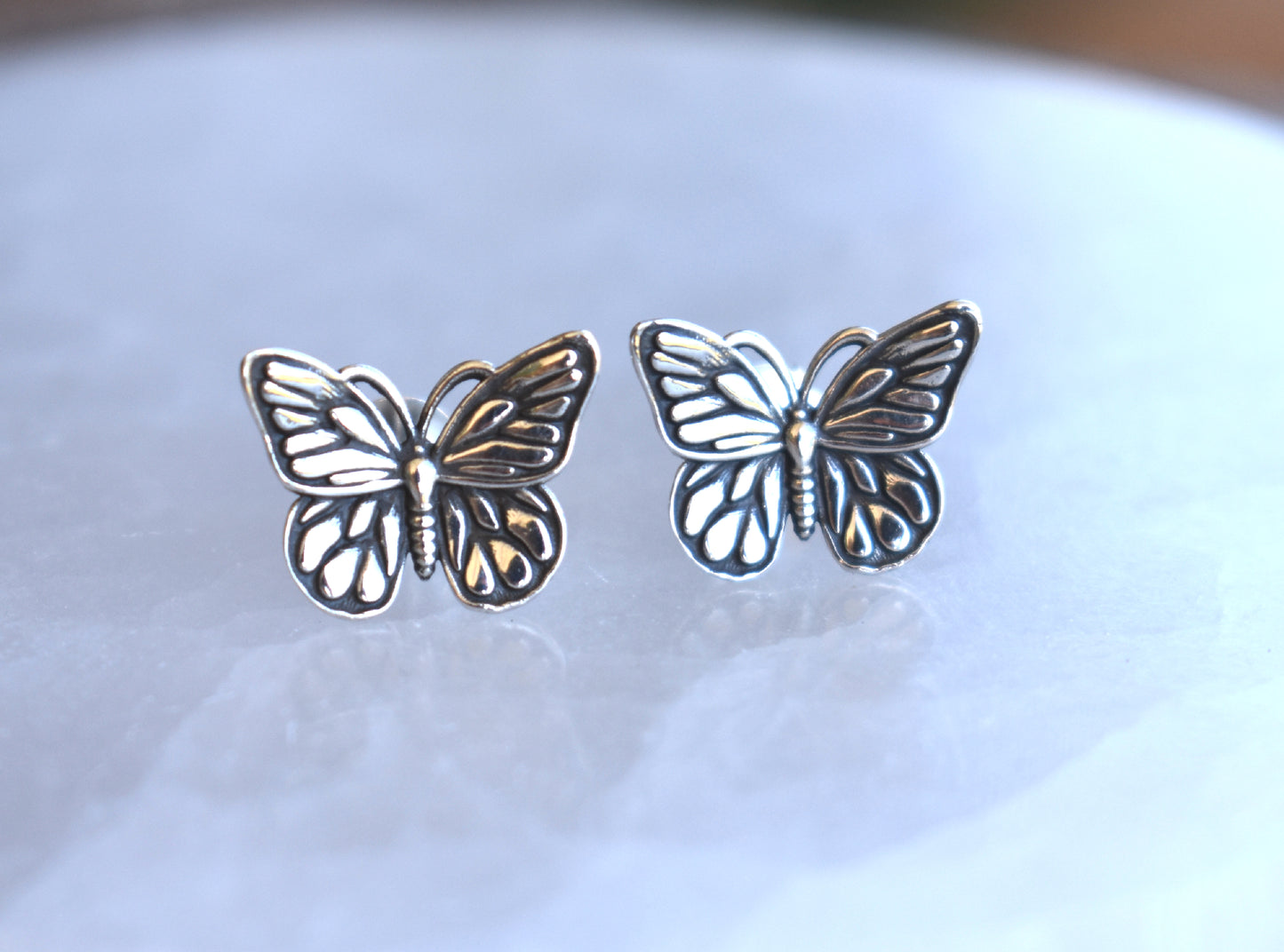 Monarch Butterfly Stud Earrings-Sterling Silver