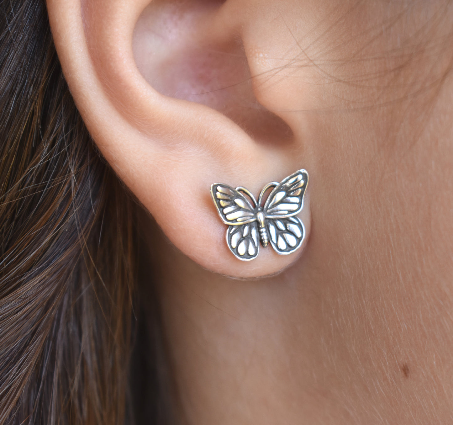 Monarch Butterfly Stud Earrings-Sterling Silver
