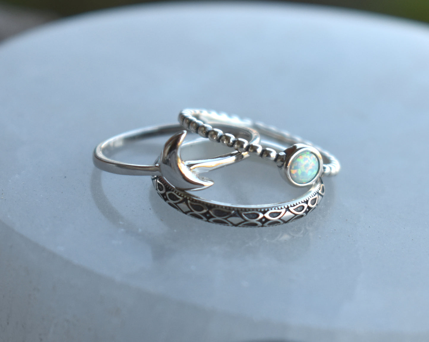 Moon & Opal Stack Rings-Sterling Silver