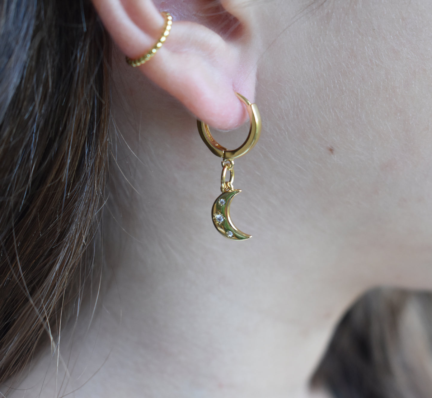 Gold Moon & Star Earrings-14k