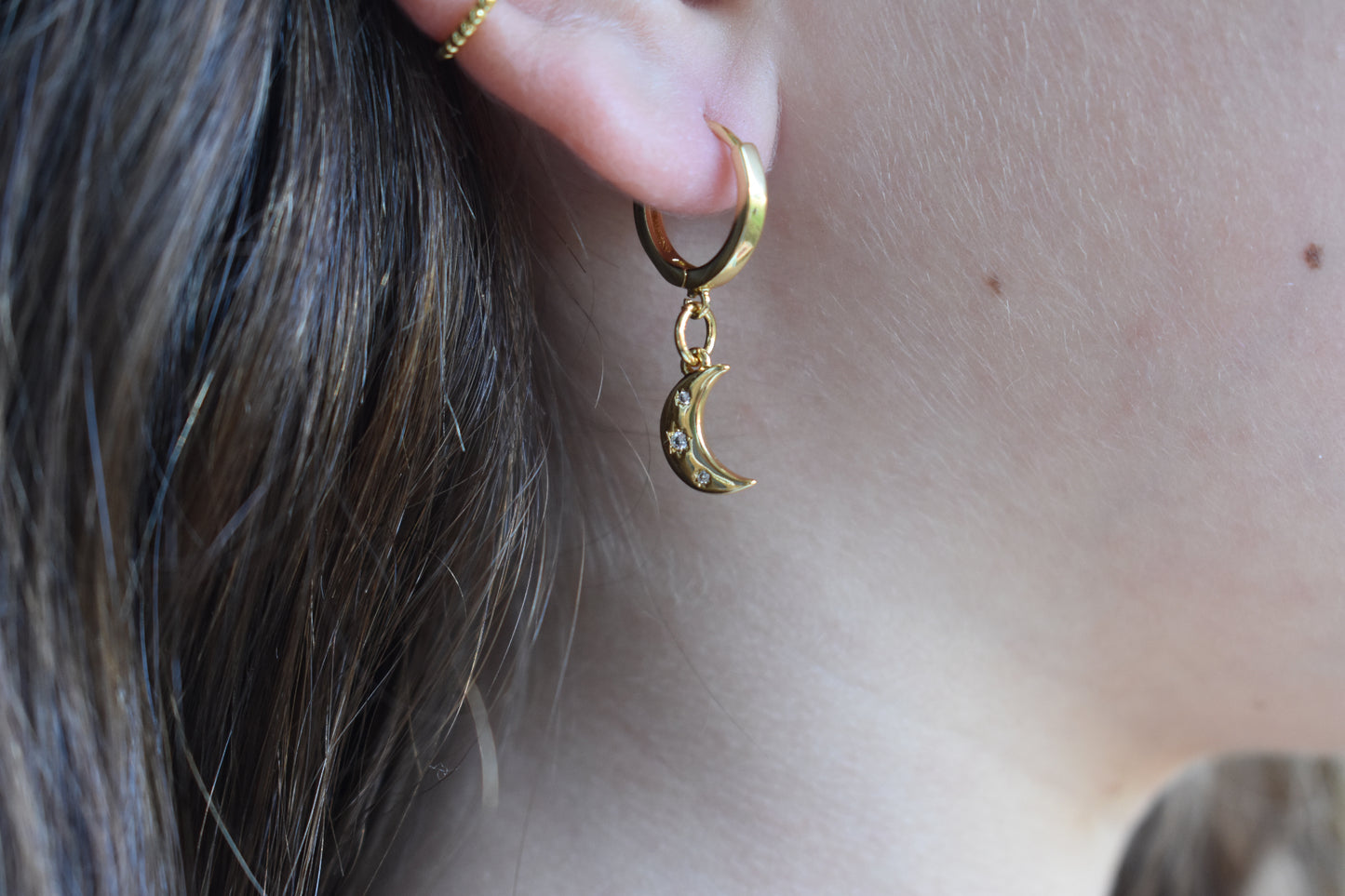 Gold Moon & Star Earrings-14k