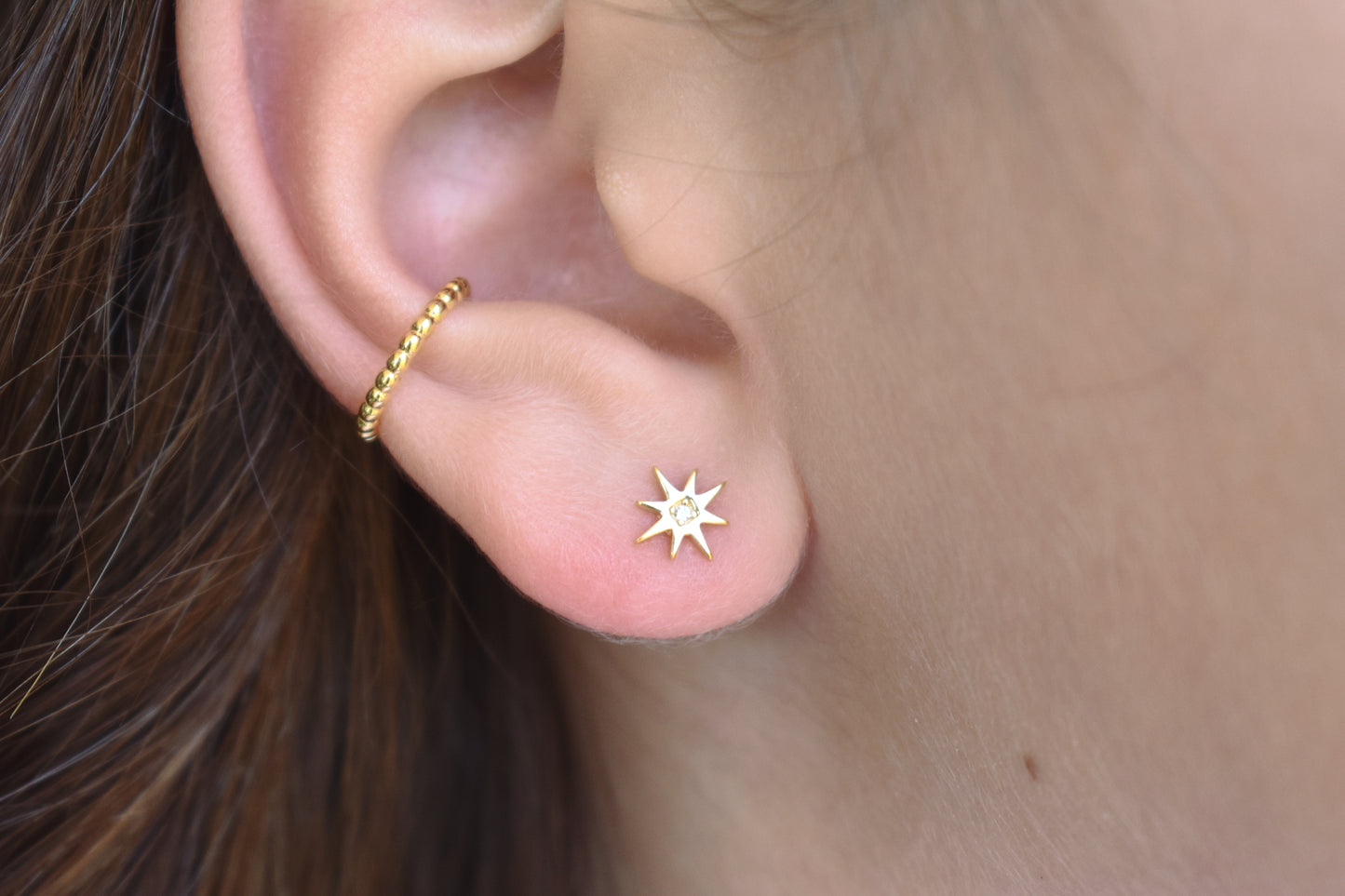 Gold Moon & Star Stud Earrings-18k